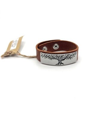 Brown Leather Tooled Tree of Life Western Yoga Bracelet NEW